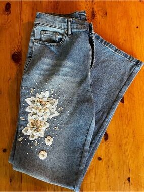 DG2 by Diane Gilman Light Blue Jeans with Floral Embellishment